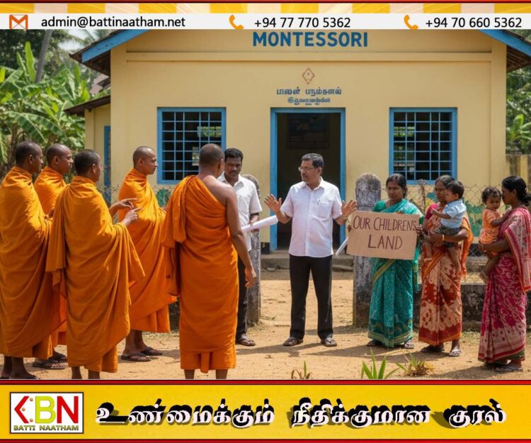 பாலர் பாடசாலை காணியை சொந்தம்கொண்டாடி பிக்குகள் குழுவொன்று பிரச்சனை