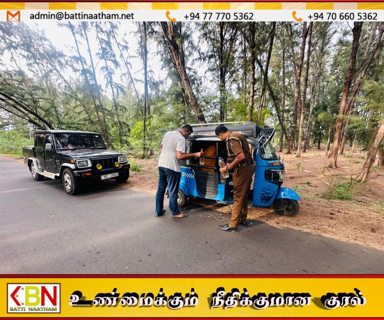 ஆட்டோ ஸ்பீக்கருக்குள் கசிப்பு; ஏறாவூர் சவுக்கடி வீதியில் ஒருவர் கைது