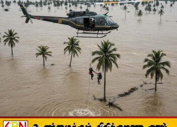 இலங்கை வெள்ளதில் பலர் பாதிப்பு ; தென்னை மரத்திலிருந்தவரை மீட்க வந்த ஹெலிகொப்டர்