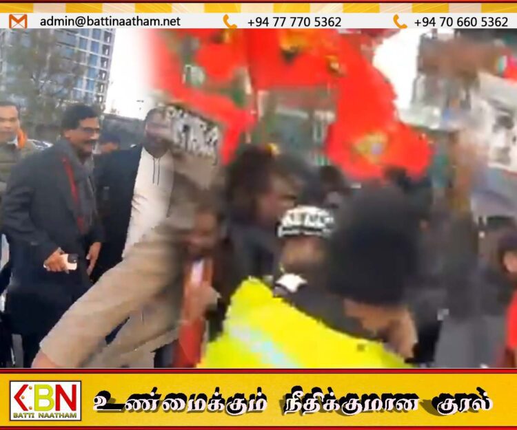 இங்கிலாந்தில் ரில்வின் சில்வாவின் வருகைக்கு எதிராக புலிக்கொடி ஏந்தி போராட்டம்