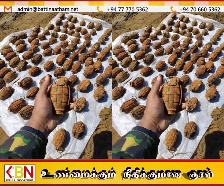வெள்ளத்தின் வெளிவந்திருந்த வெடிப்பொருட்கள்; கிண்ணியாவில் 36 கைக்குண்டுகள் மீட்பு