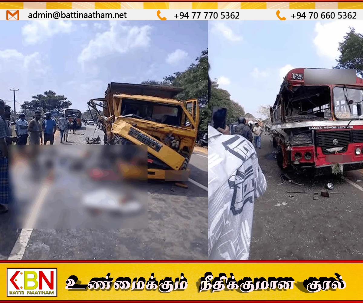 கிளிநொச்சியில் அரச பேருந்து–மணல் டிப்பர் மோதி விபத்து; நால்வர் படுகாயம்