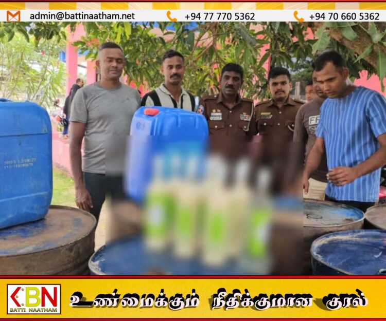 மட்டக்களப்பில் 1.4 கோடி மில்லி லீட்டர் கோடா மற்றும் கள்ளச்சாராயத்துடன் 3 பேர் கைது