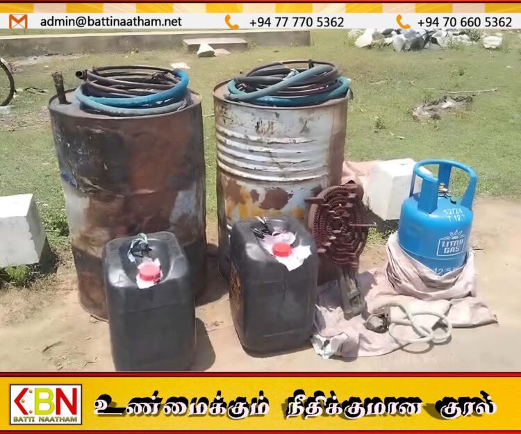 மண்முனை பாலத்திற்கு அருகில் உள்ள தீவில் கசிப்பு உற்பத்தி- இருவர் கைது