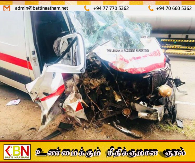 அம்புலன்ஸ் மோதியதில் சிதைந்த முச்சக்கரவண்டி; ஒருவர் பலி – நால்வர் படுகாயம்!