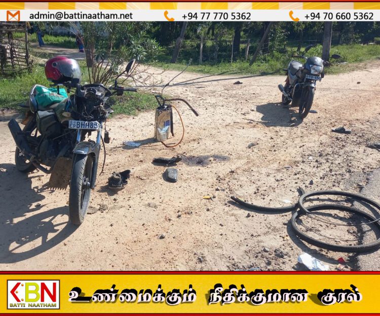 மட்டு வெல்லாவெளியில் இரு மோட்டார் சைக்கிள்கள் மோதி விபத்து!