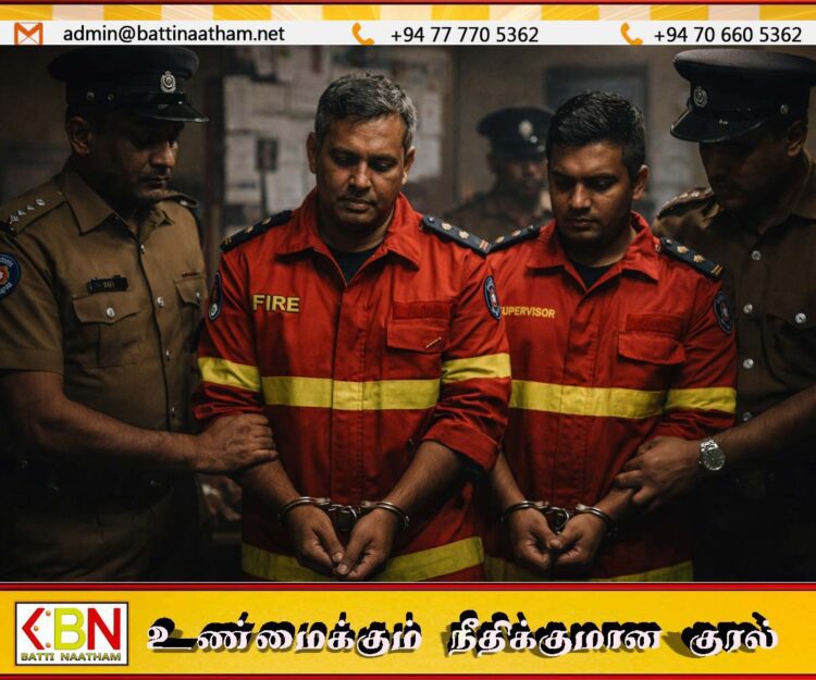 திருகோணமலை தீயணைப்பு பிரிவின் பொறுப்பதிகாரி மற்றும் உதவியாளர் கைது