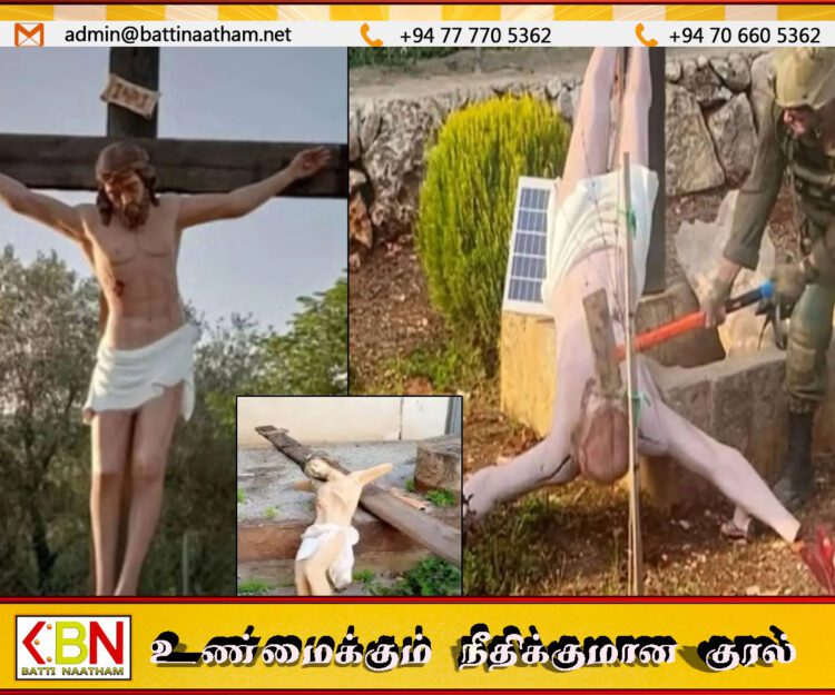 இயேசு கிறிஸ்துவின் சிலையைச் சிதைக்கும் இஸ்ரேலிய வீரர்; இணையத்தில் வைரலாகும் புகைப்படத்தால் சர்ச்சை!