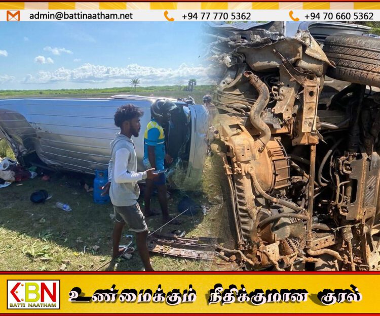 வடமராட்சி கிழக்கில் கோர விபத்து; மதகு மற்றும் மின்கம்பத்துடன் மோதி வயலுக்குள் பாய்ந்தது வேன்!
