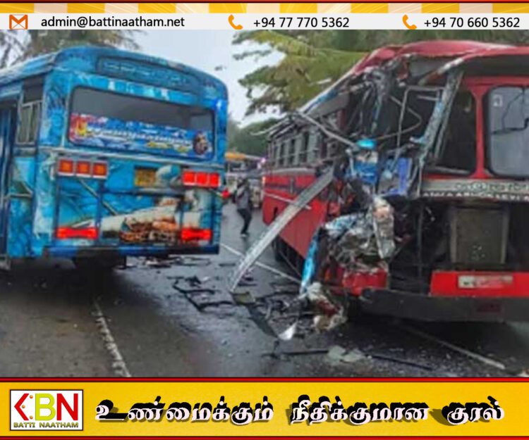 திக்வெல்லவில் மாணவர் பேருந்தும் அரச பேருந்தும் நேருக்கு நேர் மோதி விபத்து!
