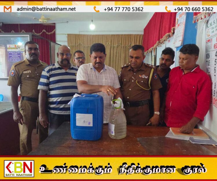 மட்டு சுவிஸ் கிராமப் பகுதியில் கசிப்பு வியாபாரத்தில் ஈடுபட்டவர் கைது
