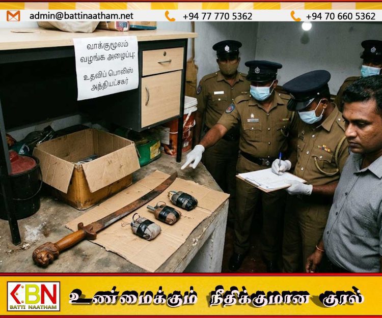 உதவிப் பொலிஸ் அத்தியட்சகரின் வீட்டில் வாள், குண்டு மீட்பு; வாக்குமூலம் வழங்க அழைப்பு