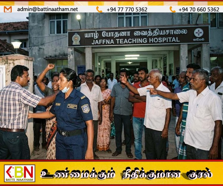 வாசலில் குழுமியிருக்கவேண்டாம் என தெரிவித்த யாழ் போதனா பெண் பாதுகாப்பு உத்தியோகஸ்தர் மீது தாக்குதல்