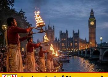 லண்டன் தேம்ஸ் நதிக்கரையில் முதன்முறையாக கங்கா ஆரத்தி!