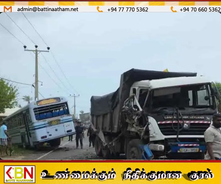 அஹங்கமவில் டிப்பர் வாகனமும் பேருந்தும் நேருக்கு நேர் மோதி விபத்து; ஐவர் காயம்!