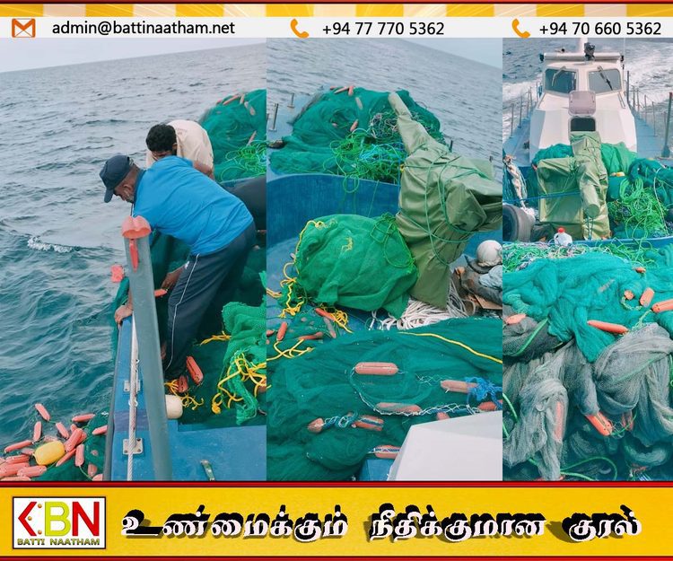 வாழைச்சேனை எல்லை கடற்பரப்பில் மறைத்து வைக்கப்பட்டிருந்த 03 தொகுதி சுருக்கு வலைகள் கடற்படையினரால் மீட்பு